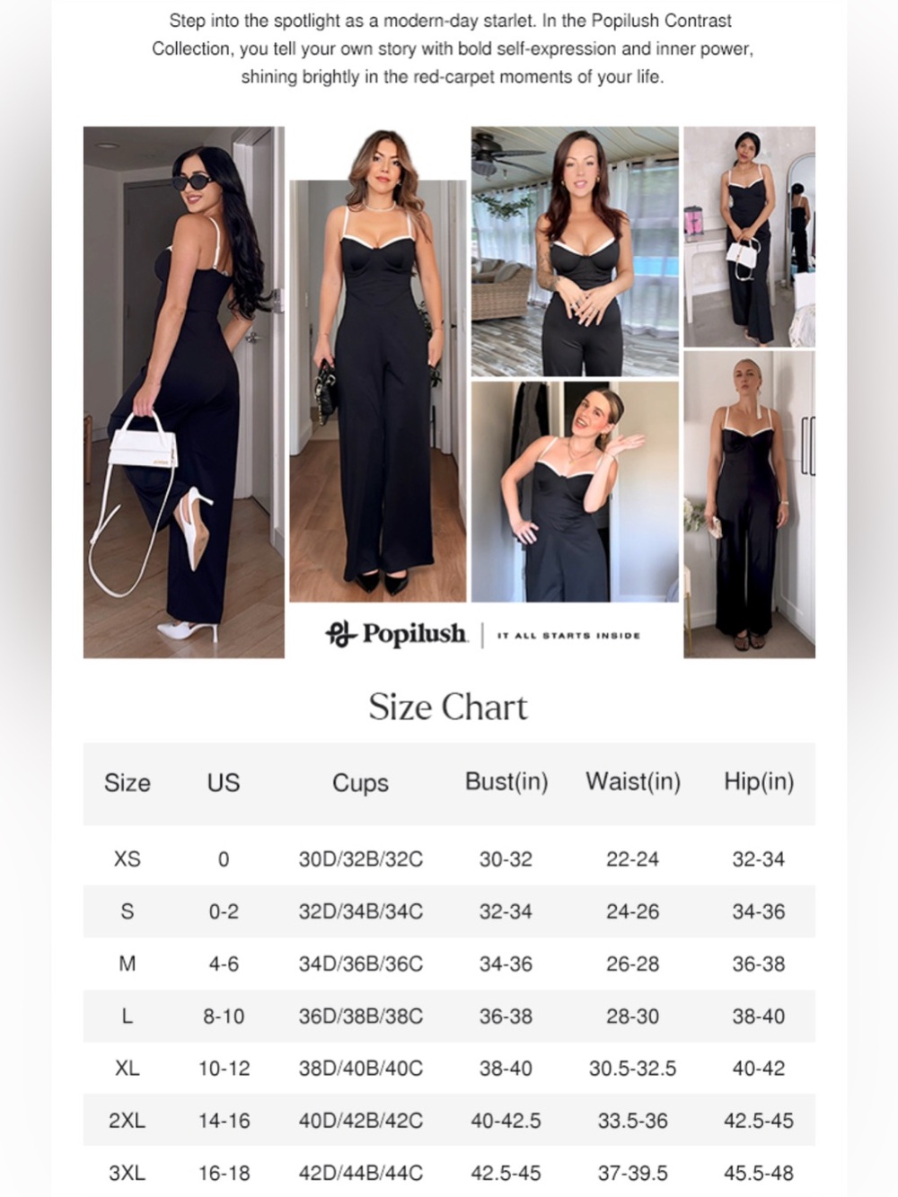 NWT Popilush Built-In Shapewear Contrast Trim Formal Wide-Leg Dressy Jumpsuit - Picture 6 of 14